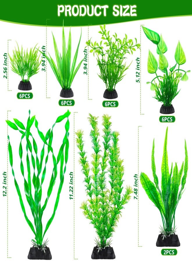 LSLYHTC 28Pcs Artificial Aquarium Plants, Green Fish Tank Decorations, Fish Tank Plants Decorations for Household and Office, Various Sizes - Image 2